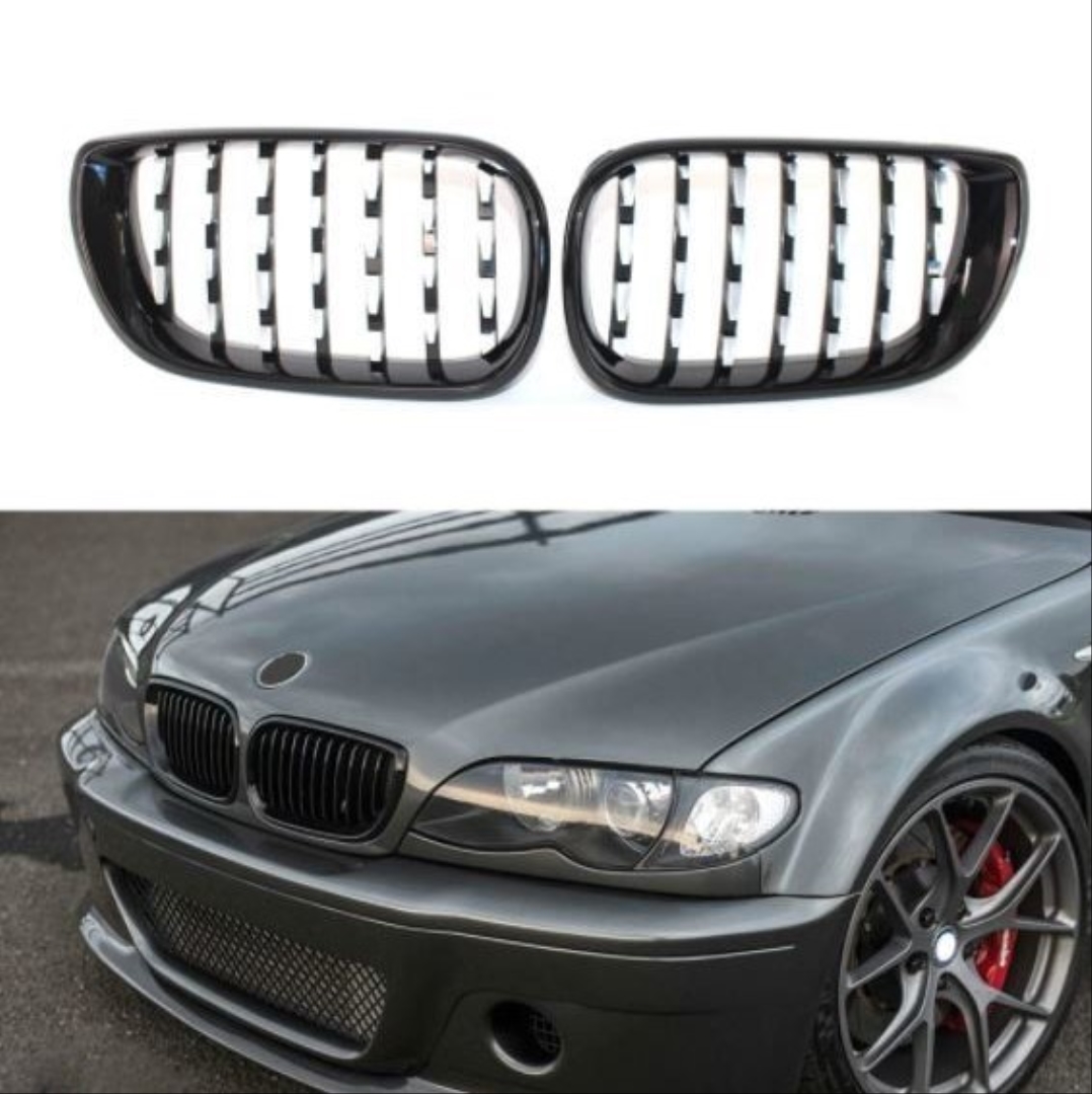 BMW 3 Serisi E46 2002-2004 Uyumlu Diamond Panjur (Böbrek) Piano Black Çerçeve 5
