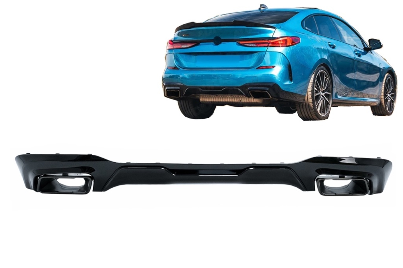 BMW F44 2 Serisi 2.35 Görünüm Difüzör Egzoz Seti (Parlak Siyah) (Sedan M Tampon İçin) 2
