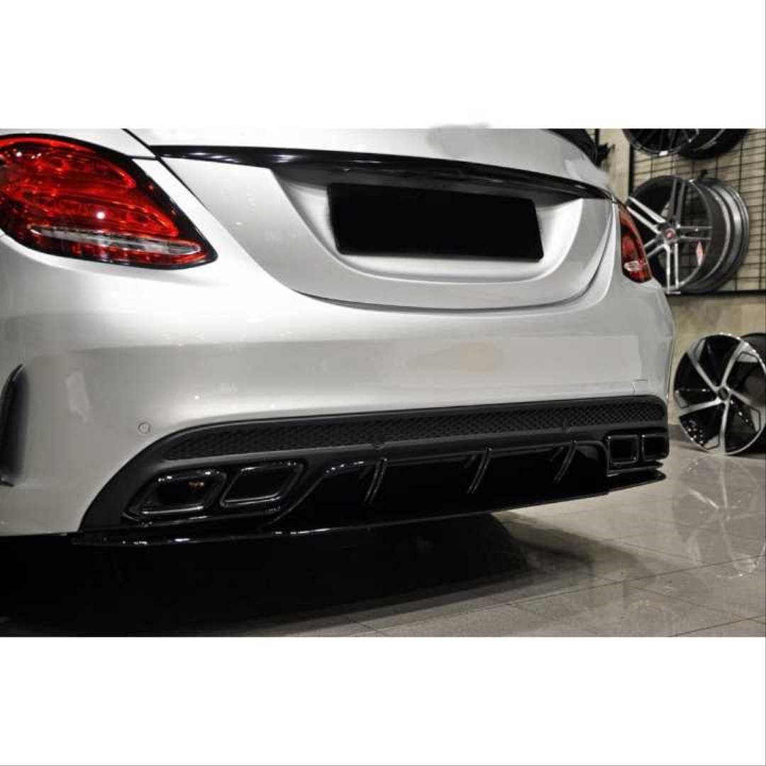 W205 C Serisi için C63 Siyah Difüzör & Egzoz Seti (AMG Sedan) - Siyah Egzoz ile 5