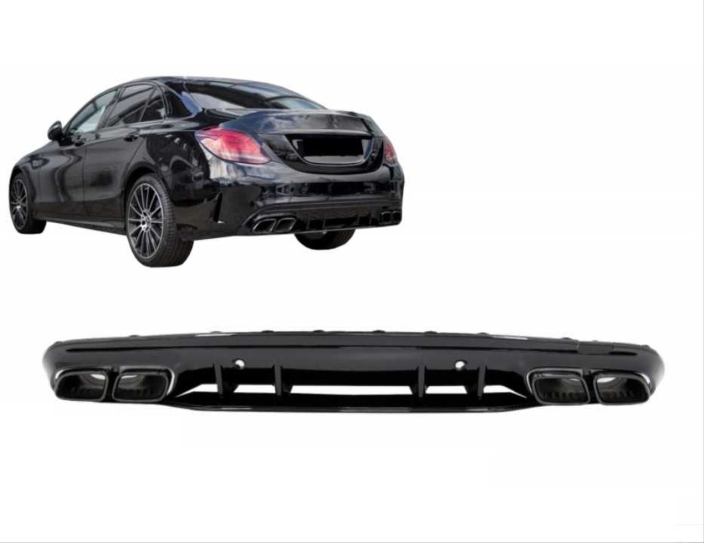 W205 C Serisi İçin Edition 1 Difüzör & Egzoz Seti Piano Black (AMG Sedan) (Siyah Egzoz ile) 4