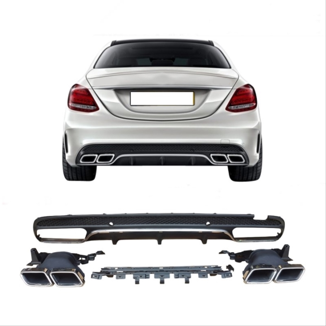 W205 C Serisi için Silver Difüzör & Egzoz Seti (AMG Sedan) (Krom Trim) 2