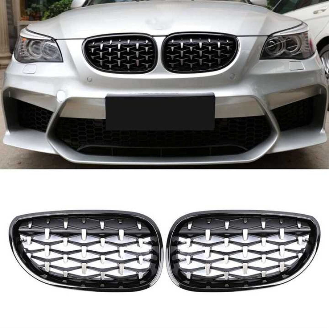 BMW 5 Serisi E60 (2004-2009) Uyumlu Diamond Panjur (Böbrek) Piano Black Çerçeve 3