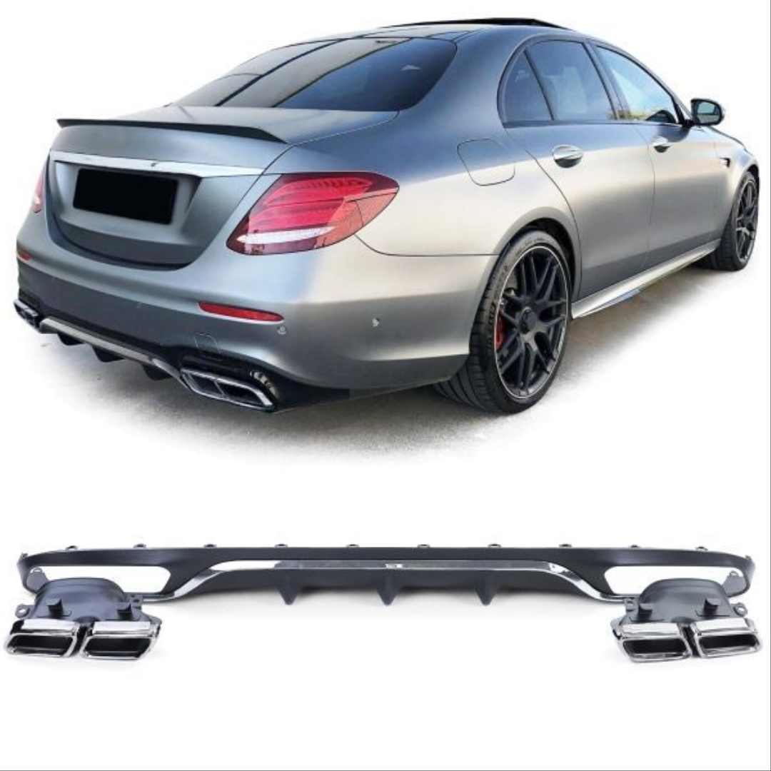 W213 E Serisi için E63 Silver Difüzör & Egzoz Seti (AMG Uyumlu) 2017+ & Silver Egzoz ile 5