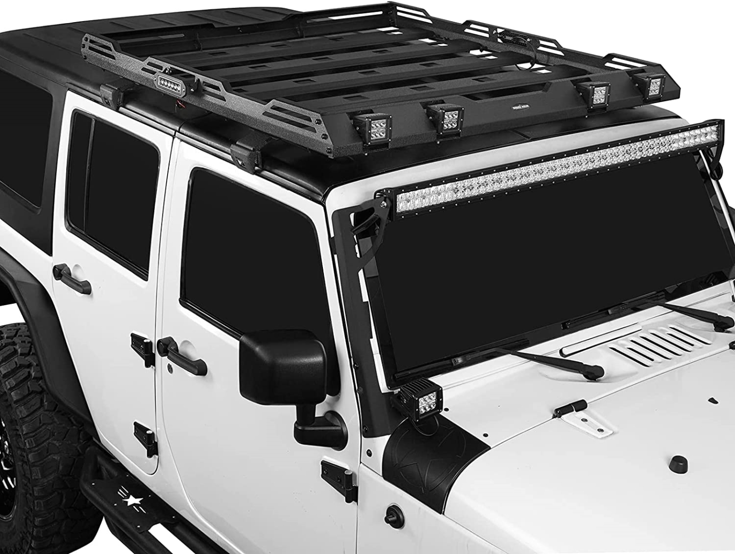 Wrangler JK 2007-2017 İçin Uyumlu Tavan Sepeti ve Cam Çerçevesi (Ledli) 3