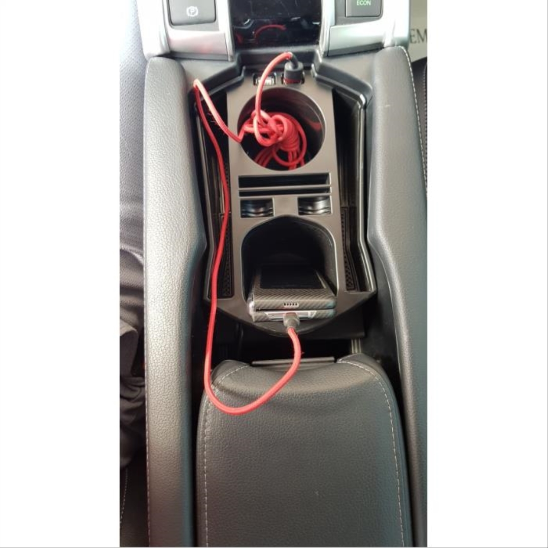 Honda Civic FC5 (2016-2020) Uyumlu USB Portlu Orta Konsol Kutusu Siyah 2