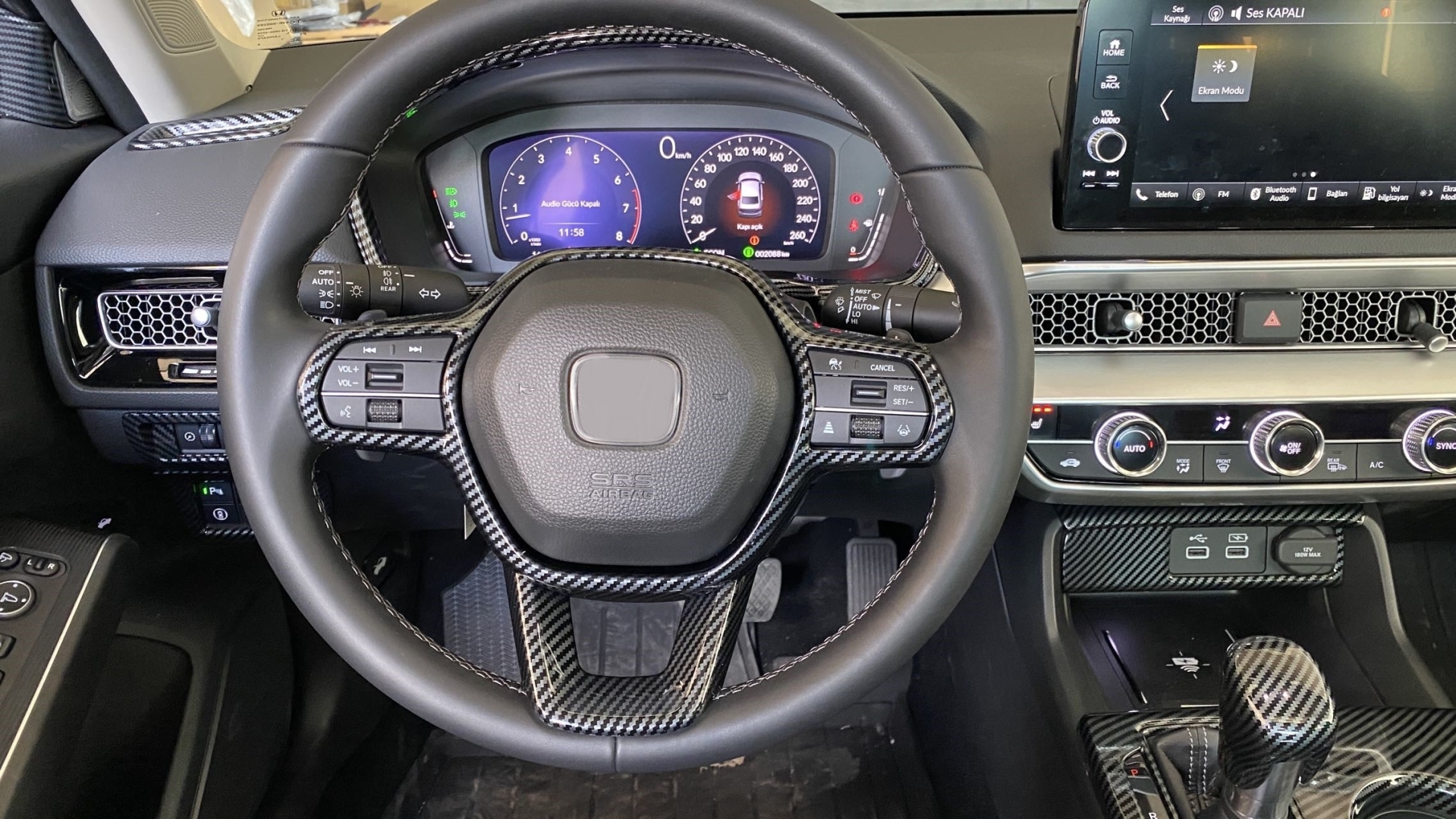 Civic FE1 2022 İçin Uyumlu Direksiyon Kaplama Seti 2 Parça - Karbon 4